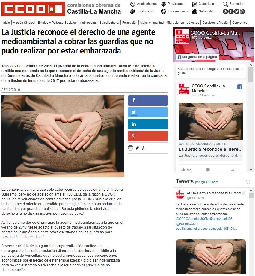 <a href="/PeriodistasFSC/">Agrupación de Periodistas de FSC-CCOO</a> <a href="/garciapage/">Emiliano García-Page</a> <a href="/RevTrabajadora/">Revista Trabajadora</a> <a href="/SocialcumbreS/">Cumbre Social</a> <a href="/emparpm/">EMPAR PABLO MARTÍNEZ 🔻</a> <a href="/TFeminista_/">Tribuna Feminista</a> <a href="/MujerFscpvCCOO/">Dones FSC-CCOO PV</a> <a href="/imujerclm/">Instituto Mujer CLM</a> <a href="/africa_sc/">África Sánchez Carnero</a> <a href="/Lola_Santillana/">𝐋𝐎𝐋𝐀 𝐒𝐀𝐍𝐓𝐈𝐋𝐋𝐀𝐍𝐀</a> <a href="/UGTForestales/">UGT_SP Agentes Forestales y Medioambientales</a> <a href="/cesargarribas/">cesargarribas</a> Otra sentencia q <a href="/CCOOclm/">CCOO CLM #PrimerSindicato</a> gana a <a href="/gobjccm/">Gobierno de Castilla-La Mancha</a>
 
<a href="/fmartinezarroyo/">Francisco Martínez Arroyo</a>,Consejero con1⃣equipo irresponsable y poco profesional para quien #conciliación,#igualdad,#embarazo...no significa NADA y nos obliga a recurrir a justicia⚖️

El🤰NO puede suponer #discriminación

x.com/Enclmdiario/st…