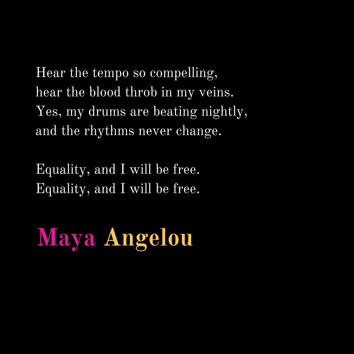 only a few days left of #BlackHistoryMonth so i'd like to share this amazing poem by the iconic #MayaAngelou called Equality ❤

#bhm #BHM2019 #BlackHistoryMonth2019 #blackpoets #poetry #poets #blackhistory #poetrycommity #poem #equality #journey #story