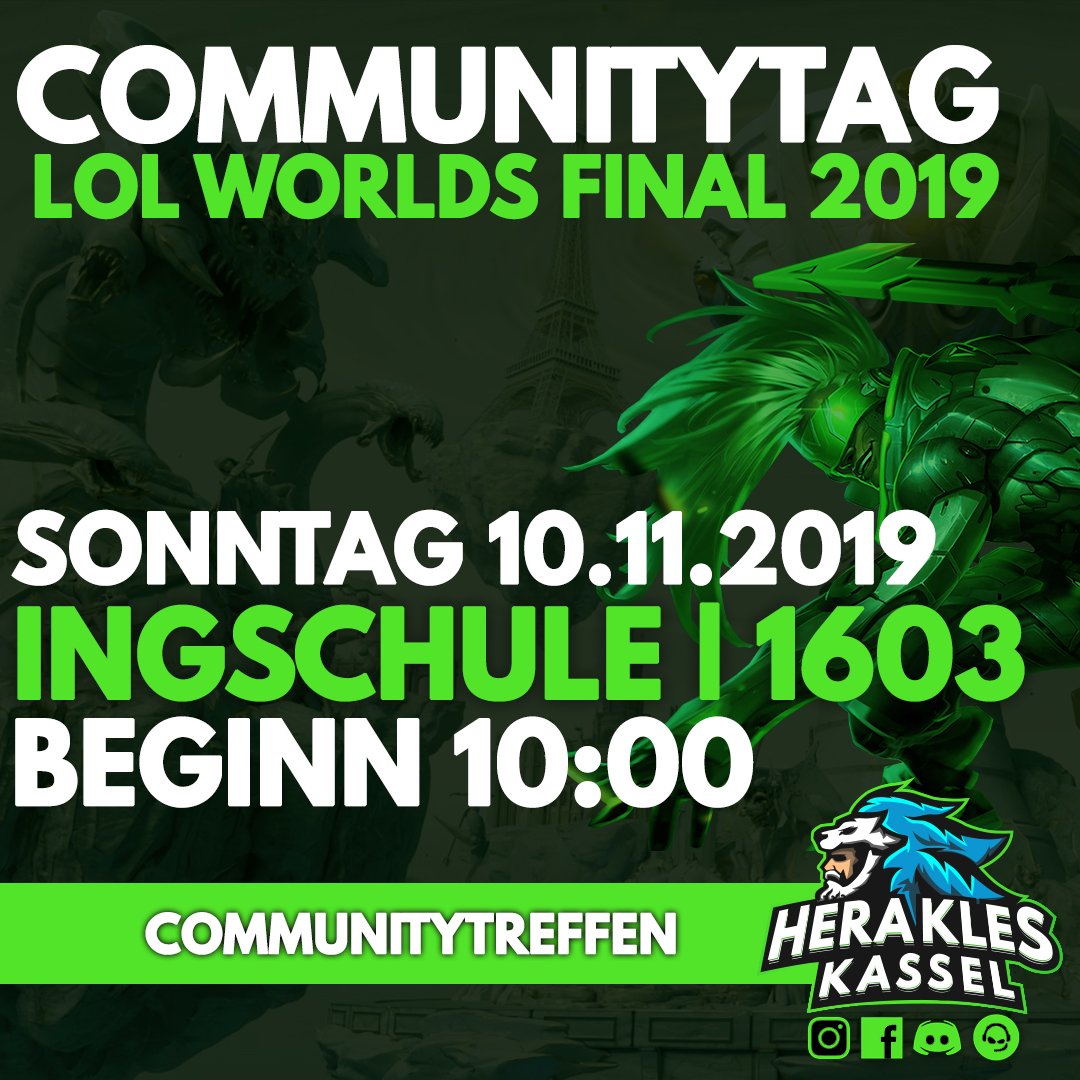 Die LOL Finals stehen an! Haltet euch den Sonntag, 10.11. frei und kommt zu unserem Community-Treffen an der Ing-Schule. Auf wen setzt ihr? Wir sind gespannt und freuen uns auf jeden, der kommt! #lol #lolfinals #ingschule #unikasselversität #herakleskassel #lolworlds