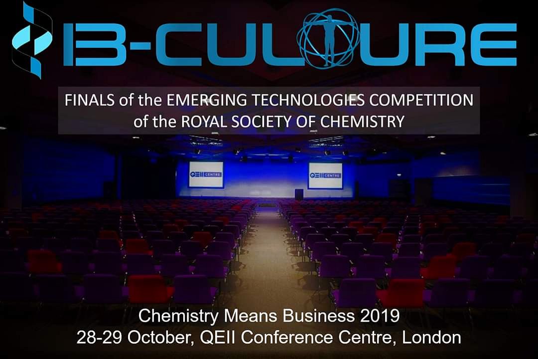 b_culture_'s tweet photo. Meet us at Chemistry Means Business 2019, October 28th and 29th in London!
We will be in the finals (Health Sector) of the Emerging Technologies Competition of the Royal Society of Chemistry #bculture #startup #drugscreening #royalsocietyofchemistry #chemistrymeansbusiness https://t.co/4WgGErXRbL