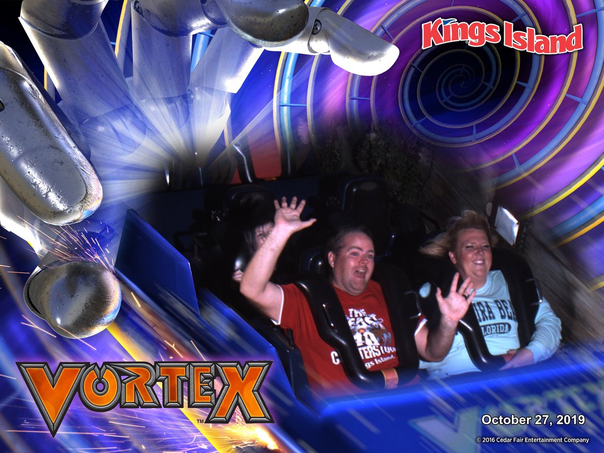 BuckeyeCoaster's tweet photo. Steve’s Family, My Family, & my best friend Brian just got done riding #KIVortex for the last time. I am so grateful I got to get a front row ride! We all had a fun ride for our last! You will be missed old friend! #KingsIsland #RIPVortex @KingsIslandPR @chadshowalter @DonHelbig https://t.co/HRDCdQq6oc