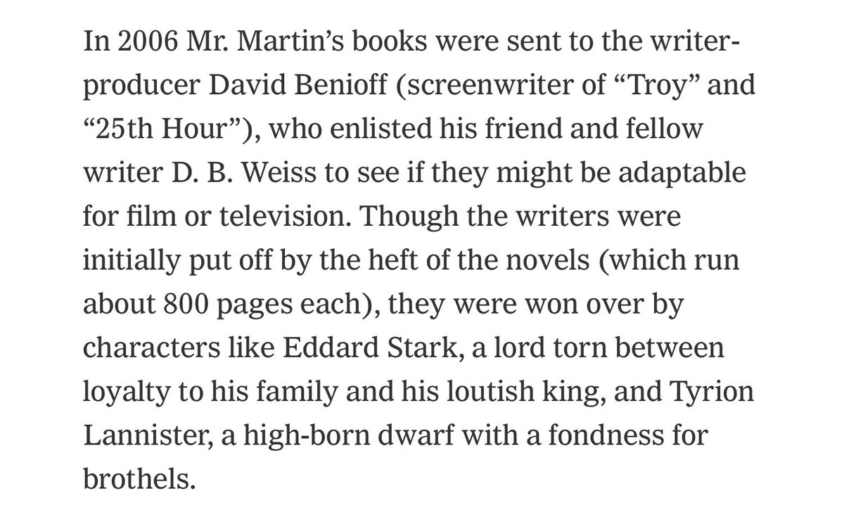 To clarify, Benioff said several times, we started on Page One. That’s writers speak for a screenplay begins on a blank page. Except they didn’t just have a blank page. They had George’s work. Did they read it?