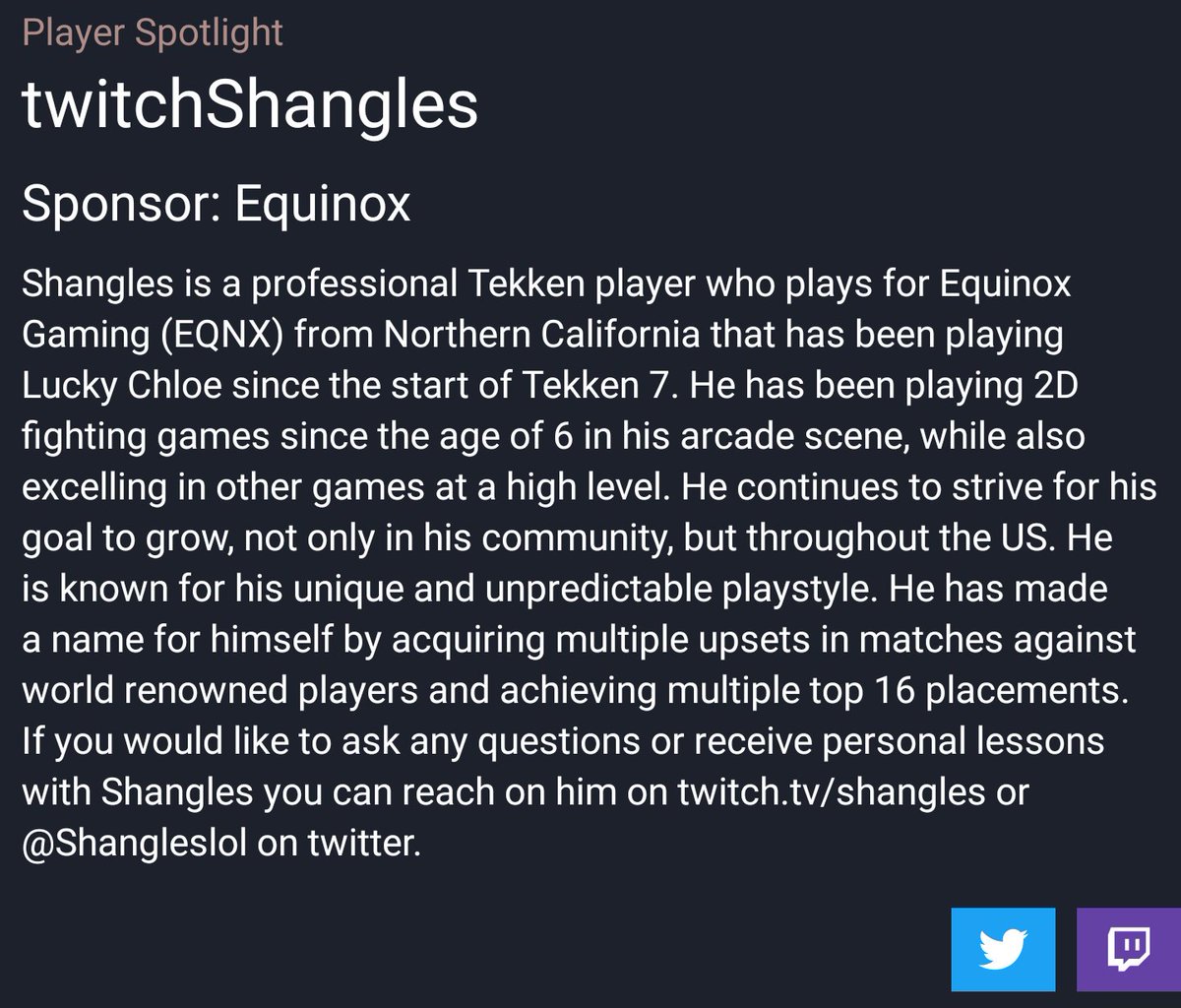 Shangles's tweet photo. Thank you @Dayhaysoos @t7chicken for having me as the Player Spotlight for Lucky Chloe! The app is looking solid as ever. Check it out if you didn't already! #t7chicken #tekken https://t.co/gpcdHFMcwB
