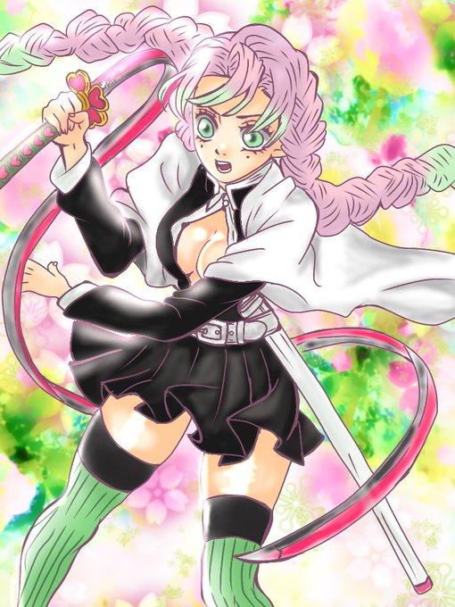 ミークン🐧👯‍♀️さんがTwitterに投稿した甘露寺蜜璃(鬼滅の刃)のイラスト。