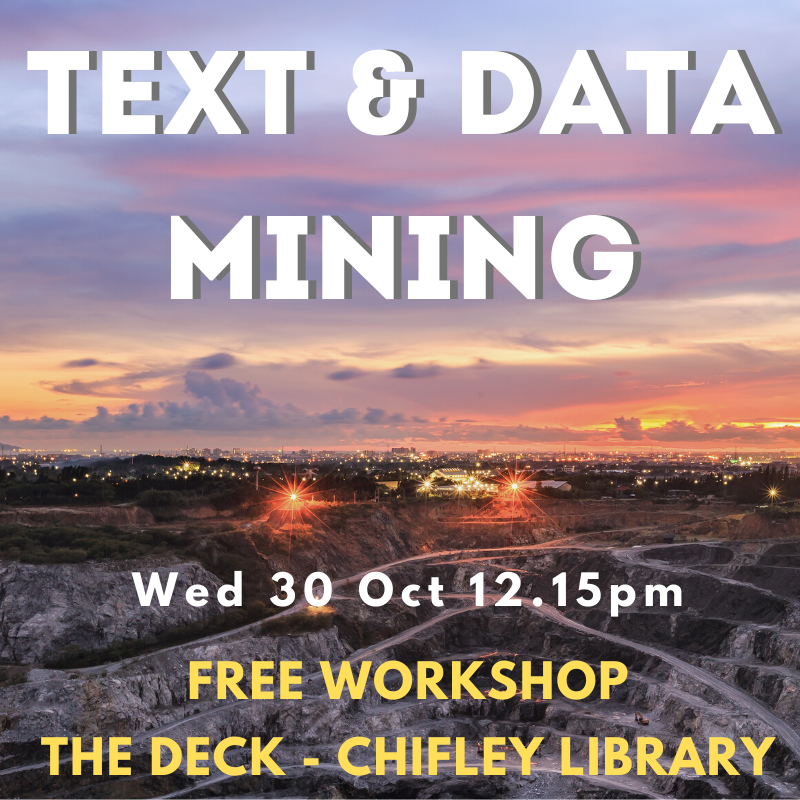ANULibrary's tweet image. Do you want to learn more about #textanddatamining?

This free session will introduce TDM - taking you through resources available in the ANU Library to assist with this technique

12.15-12.45pm Wed 30 October in The Deck (Chifley Library). BYO device!

anulib.anu.edu.au/thedeck