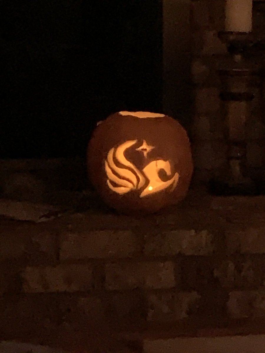 Super impressed by my son’s free hand pumpkin carving abilities.  What do you think <a href="/UCF_Football/">UCF Football</a> ?