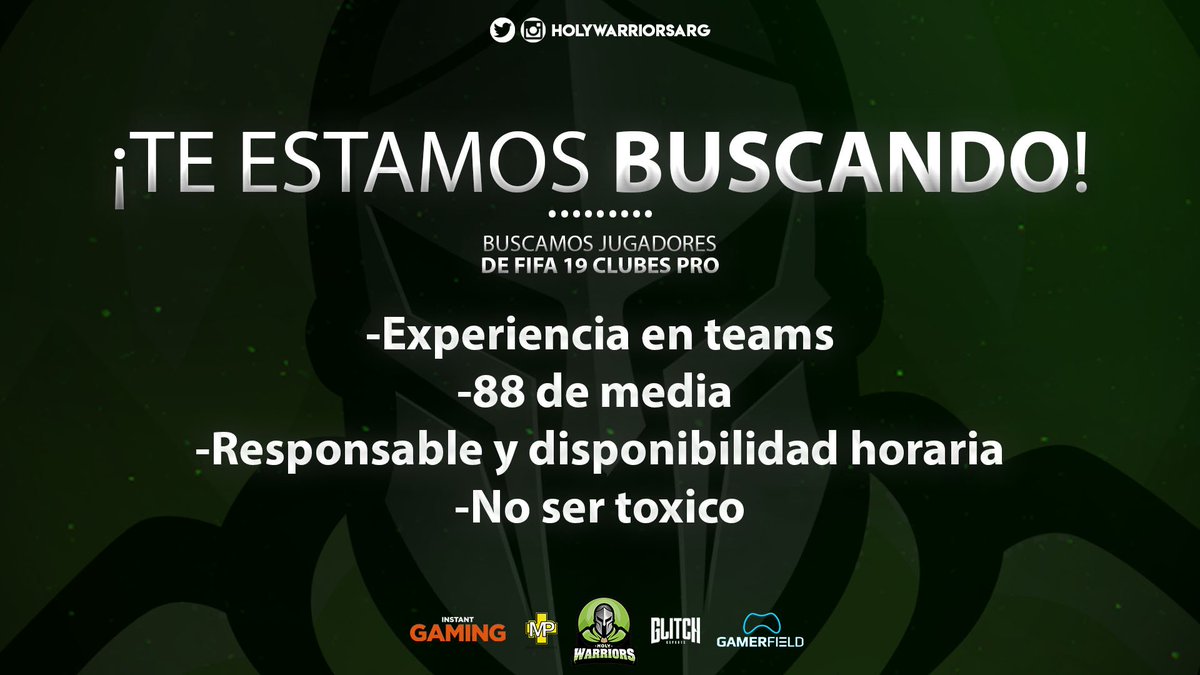 holywarriorsarg's tweet photo. TE BUSCAMOS! 
Buscamos jugadores de FIFA 20 CLUBES PRO!
Si cumplís los requisitos mandamos MD! https://t.co/K5y12LxshF