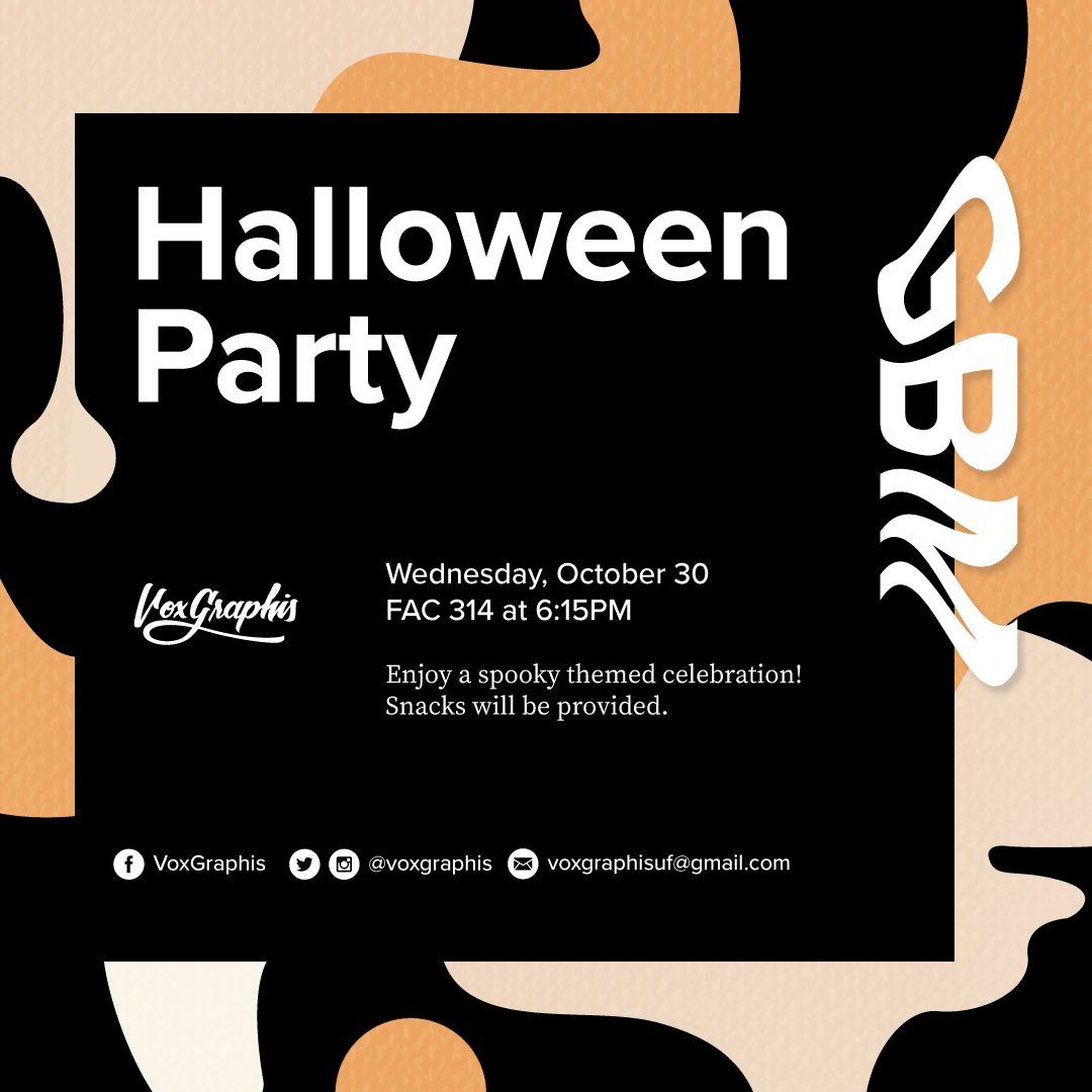 voxGraphis's tweet image. We&apos;re having a spooky celebration! Join us this Wednesday at 6:15PM in FAC 314 for snacks and crucial information for those attending the Vox Trip.