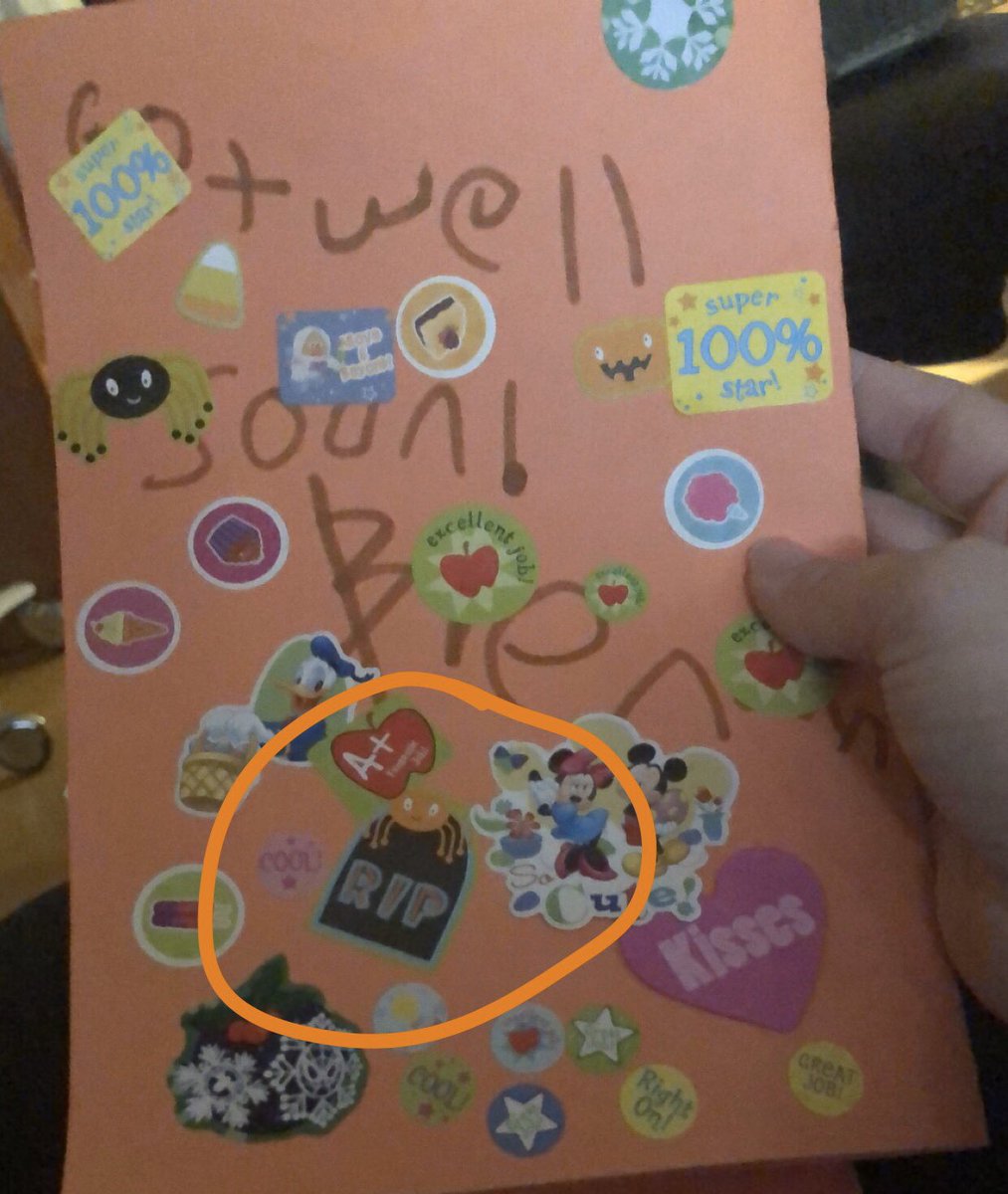 My nephew made my Dad a get well card! Might not be the best placement for Halloween stickers... 🤣 #getwellsoon #Halloween