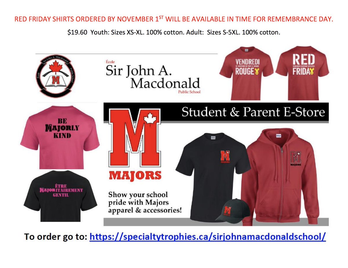 sirjohnasac's tweet photo. Staff, students and families will have until Friday (November 1st) to order Red Friday shirts for Remembrance Day.

https://t.co/PQQ5gdjWF0 https://t.co/WixmDBhoSu