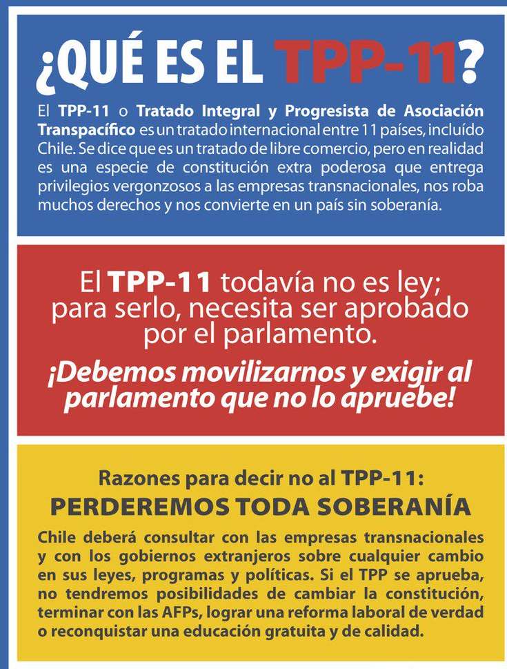 ylaotramitad's tweet photo. mañana lunes 13 horas se vota el #TPP11  veremos quien VENDE a #CHILE y quien NO @SenadorCastro @jacoloma @alvaroelizalde @galilea_rodrigo @ximerincon Senadores del maule contamos con ustedes? #Curico #Talca https://t.co/iN1pyVBoWP
