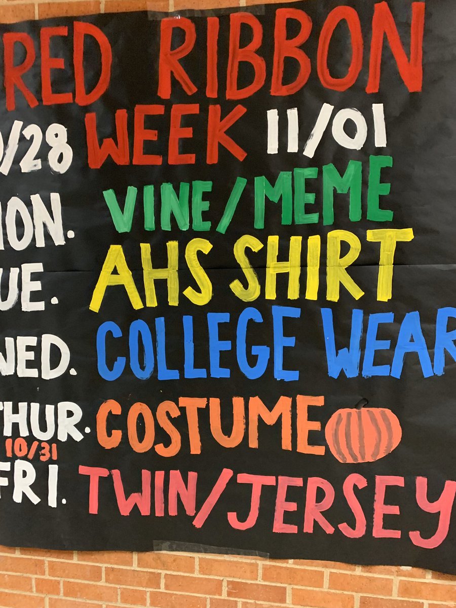 hey colts! red ribbon week is this week! here are the days: