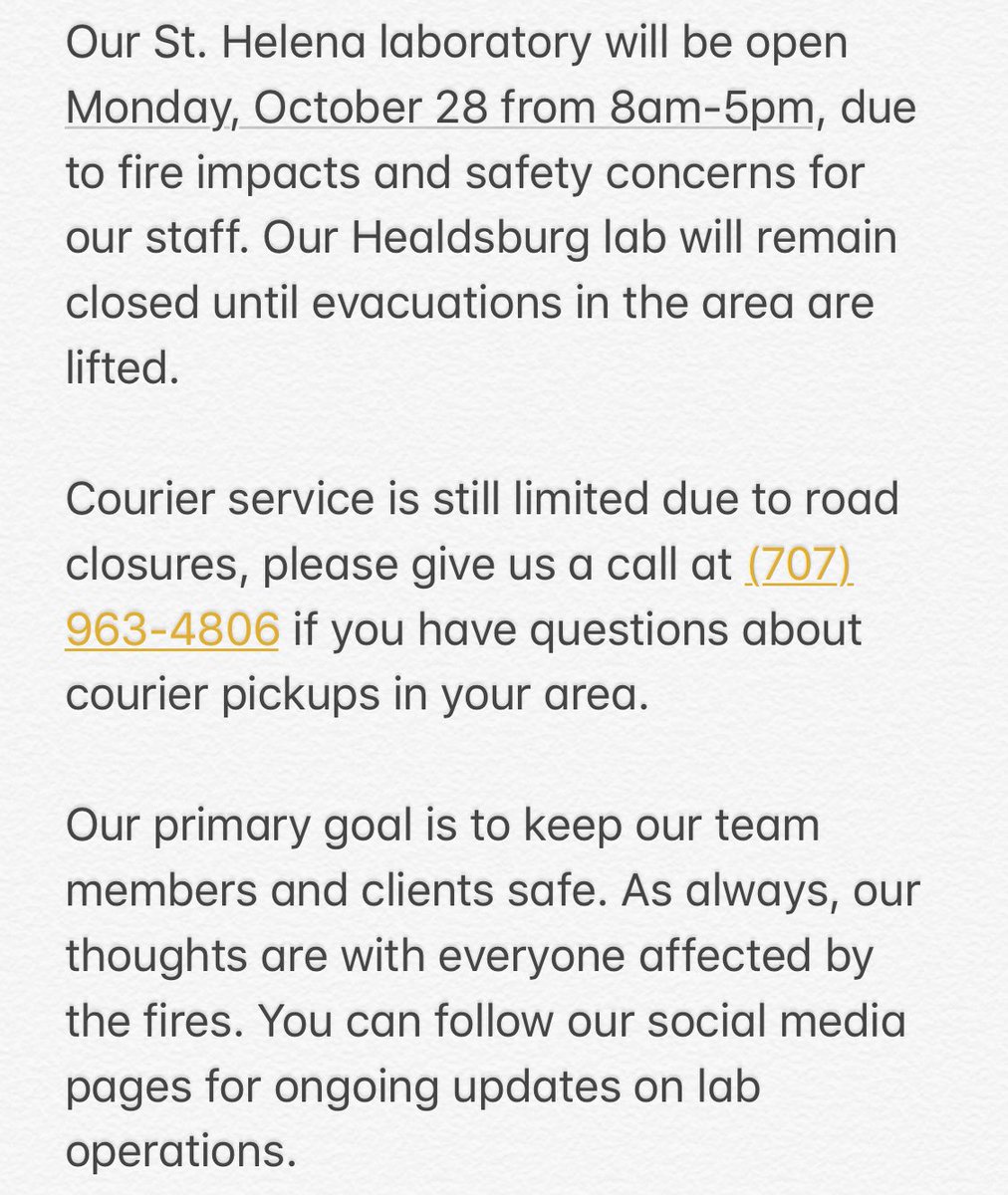 St. Helena and Healdsburg operations update: