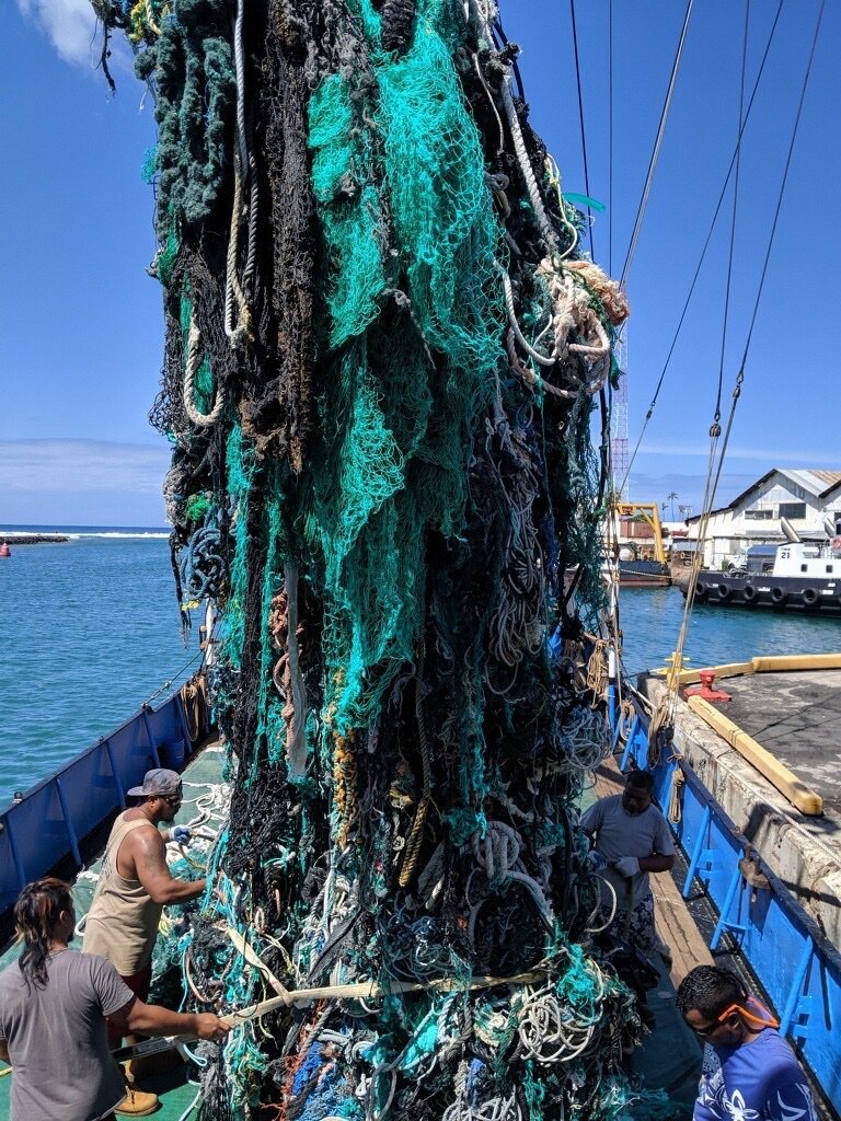 oceancleanup's tweet photo. If you thought 42 tons of recovered ghost nets was a lot. Wait until 2020. We’re aiming to remove 400 tons! More news at press conference tomorrow 9:00 am at HPU’s Aloha Tower Marketplace. #HPU #Hawaii #HawaiiFriends #OceanCleanUp #StopGhostFishing #ProtectWhatYouLove #CleanSeas https://t.co/1QhM4Si1H6