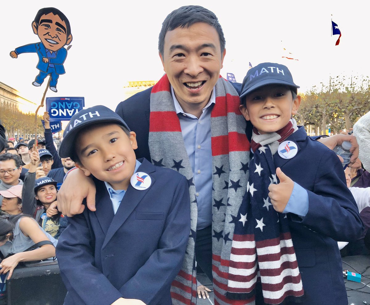 MiniYang2050's tweet photo. Had a blast at our first #Yang2020 rally! Mom prepared me for the profanity and I was not disappointed. πππ» #YangGang #KidsForYang #Yang2020 #YangSFRally https://t.co/zOGzP31rUx