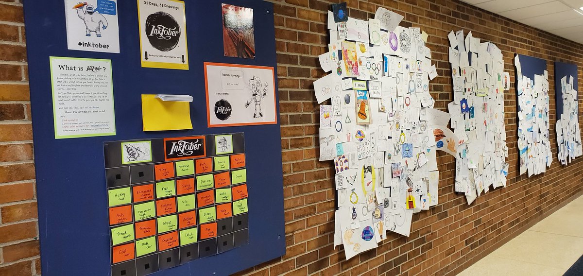 McGregorStudio's tweet photo. Over 1,750 drawings have already been submitted by students, parents, siblings, cousins, and staff! 13 people have already finished all 31 days. Way to go! #4DaysLeft #Inktober2019 #Inktober #WayCreates @bhschools https://t.co/t6upI4a3fV
