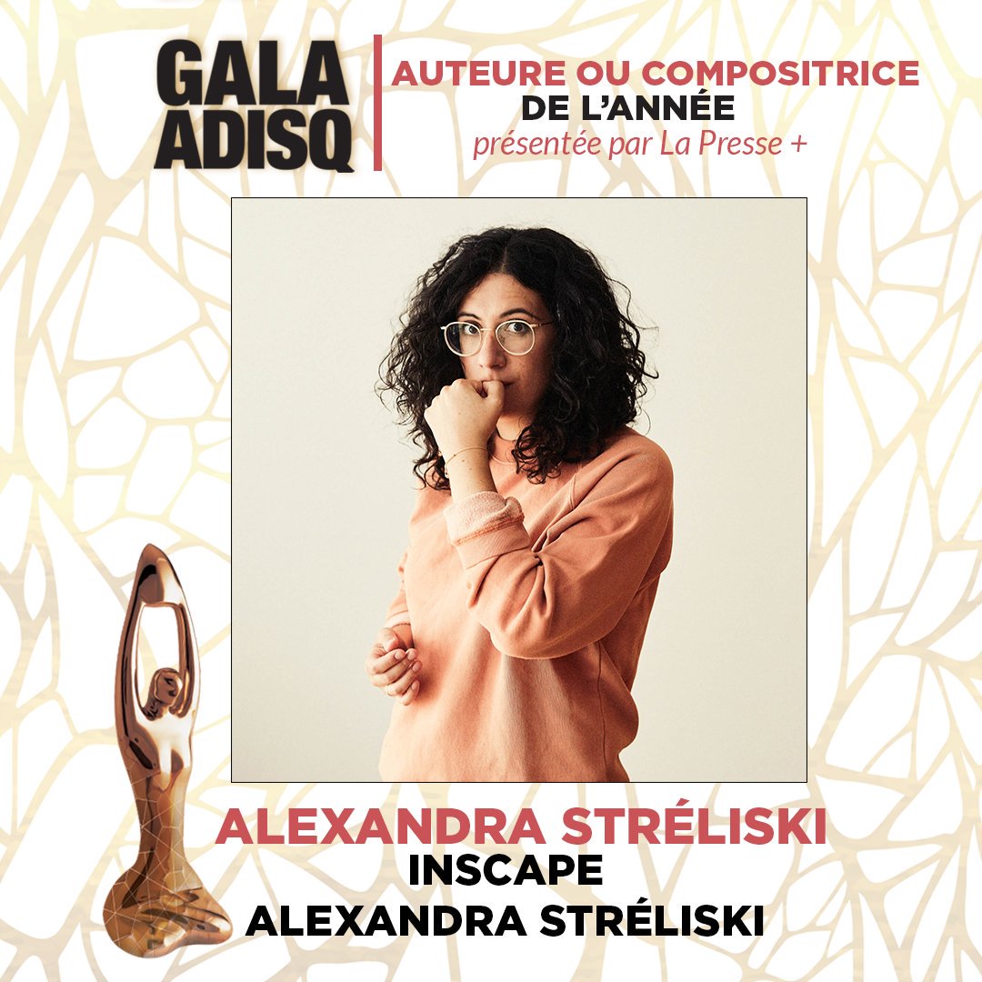 Le Félix « Auteur ou compositeur / Auteure ou compositrice » est remis à <a href="/alexstreliski/">Alexandra Stréliski</a> pour son album « INSCAPE » ! Il s'agit de son deuxième Félix ce soir. Cette catégorie est présentée par La Pesse+ 💙🎉 #GalaADISQ