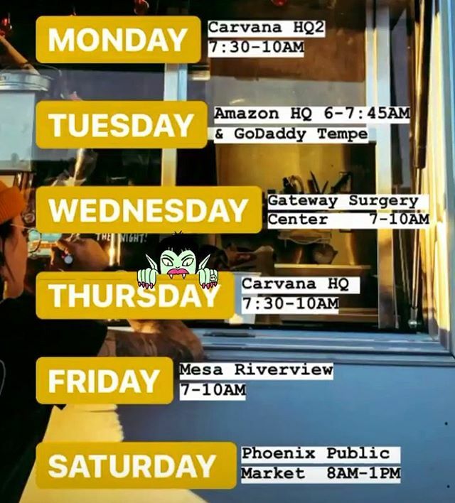 Happy Halloweek!! The truck will be out and about as always. Catch us at our usual spots and have a fun and safe Halloween 👻🎃
.
.
.
.
Carvana Headquarters 2 .
📍1721 W Rio Salado Pkwy, Tempe, AZ
.
.
Gateway Surgery Center .
📍690 N Cofco Center Ct Unit… ift.tt/2MSdmhC