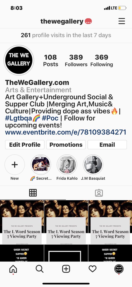 We’re at 389 followers! Follow our Instagram page @thewegallery for latest news and events . 

#pocevents #lgtbevents #queerart #laartscene