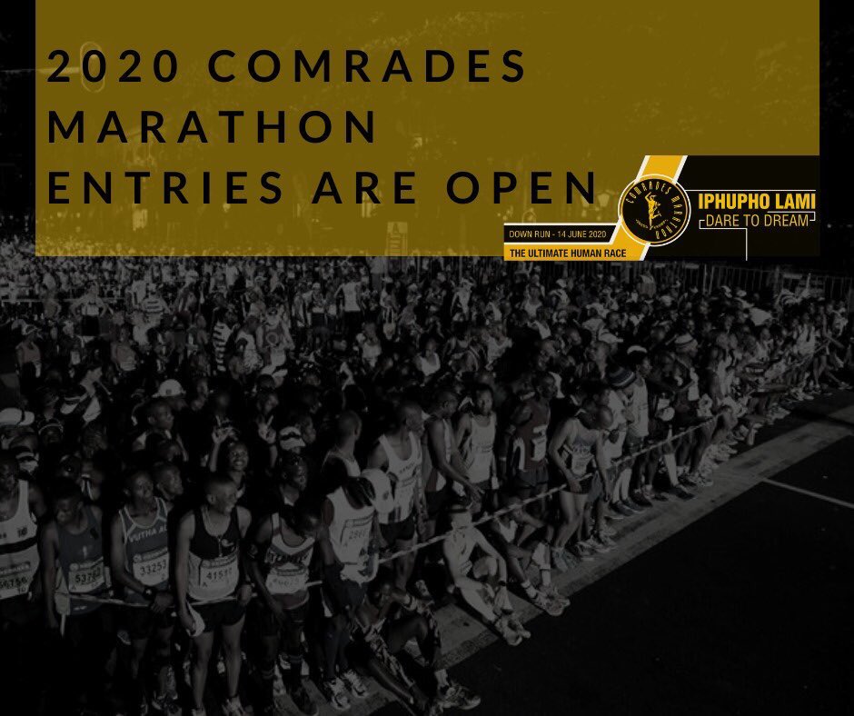 RunmatesClub's tweet photo. The entries to the #TheUltimateHumanRace 2020 Comrades Marathon are open! 🏃🏽‍♀️🏃🏽‍♂️

Link below 👇🏾

https://t.co/GyYQaCxceW 

How many Runmates are answering this call? 📲☎️ https://t.co/c52uqb967H