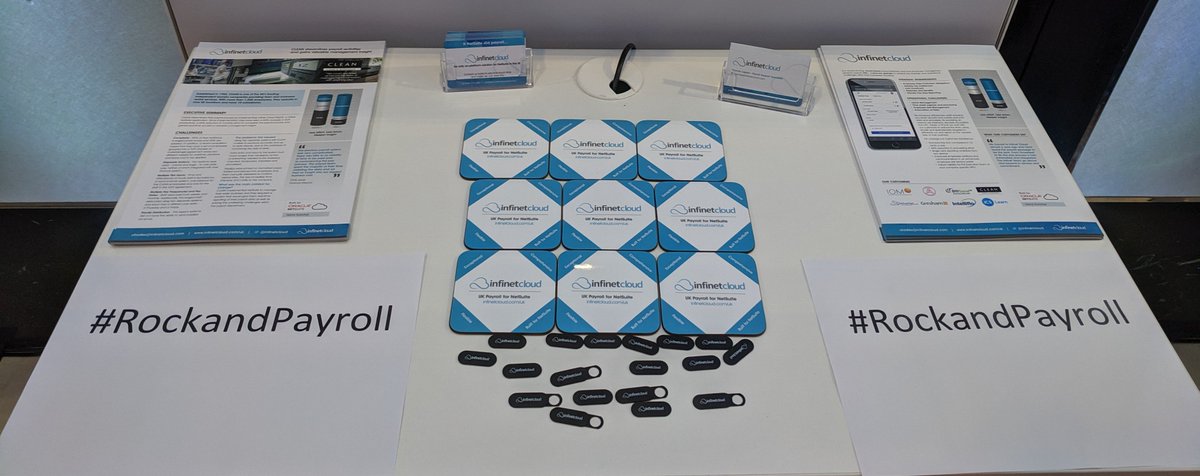 infinetcloud's tweet image. Booth 23 is ready to go at #SuiteConectUK with @NetSuiteEMEA. Let&apos;s #rockandpayroll! #payroll #sdb #bfn #suiteapp