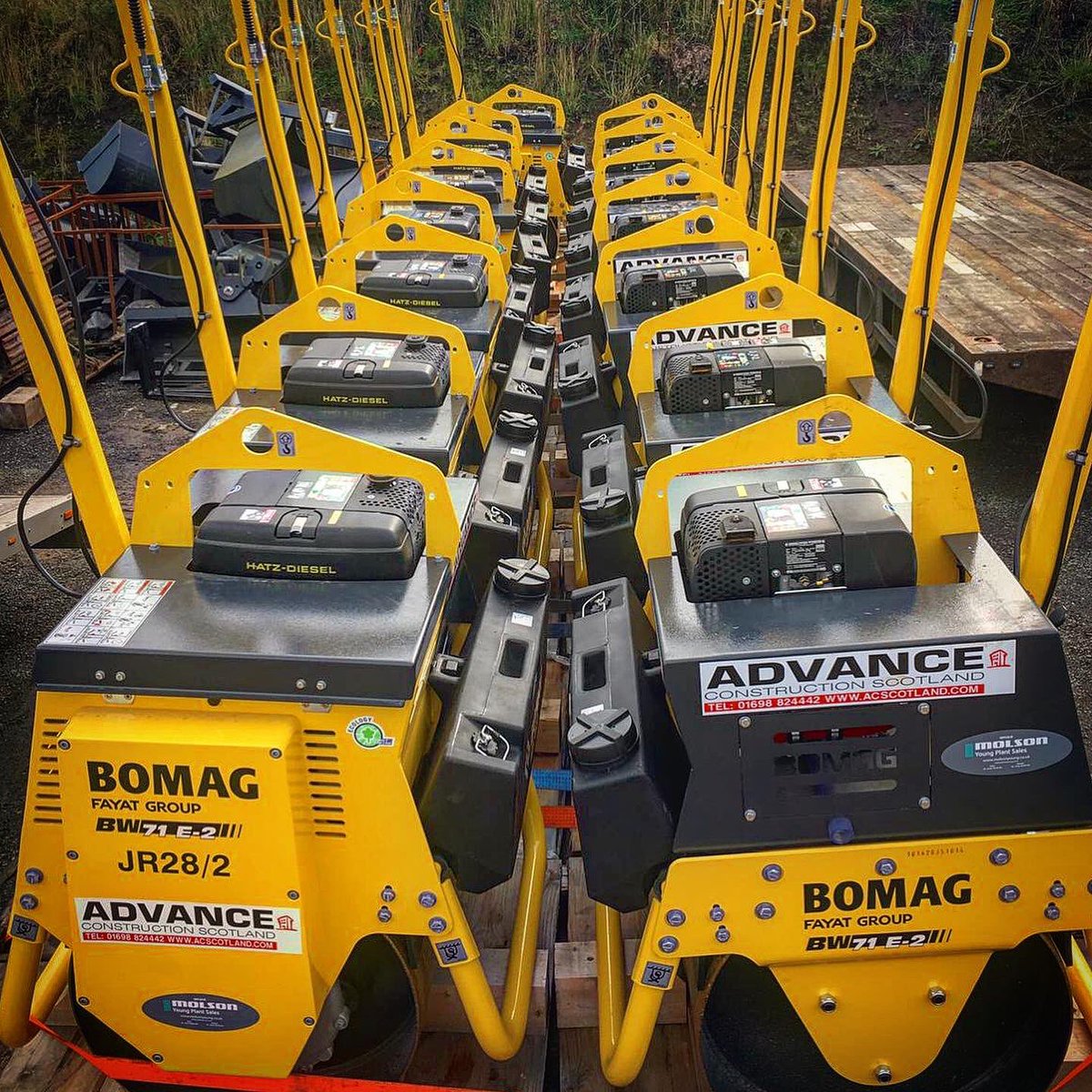 15 <a href="/BOMAGBuzz/">BOMAG GB</a> BW71 rollers loaded up and ready for delivery to their new home at Advance Construction

For more information on these BW71’s including their Bomag 3-2-1 warranty, contact our friendly and knowledgeable sales team

#bomag #roller #molsonyoung #molsongroup #scotland