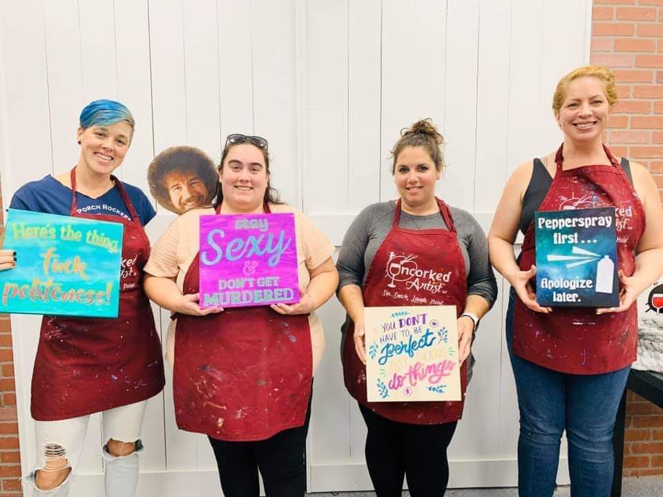 buxmontdolls's tweet photo. 🎨 Veteran blockers getting their paint on tonight at The Uncorked Artist - Creative Studio (also featured, photobomb by Bob Ross) 😂 #buxinthewild #wedostuff #derbyfamily https://t.co/A02FKC9nUR