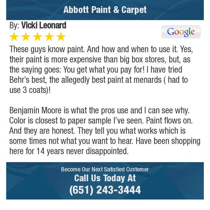 5 Star: Vicki L. "These guys know paint. And how and when to use it. Yes, their paint is more expensive than big..." bit.ly/2NWgYNB