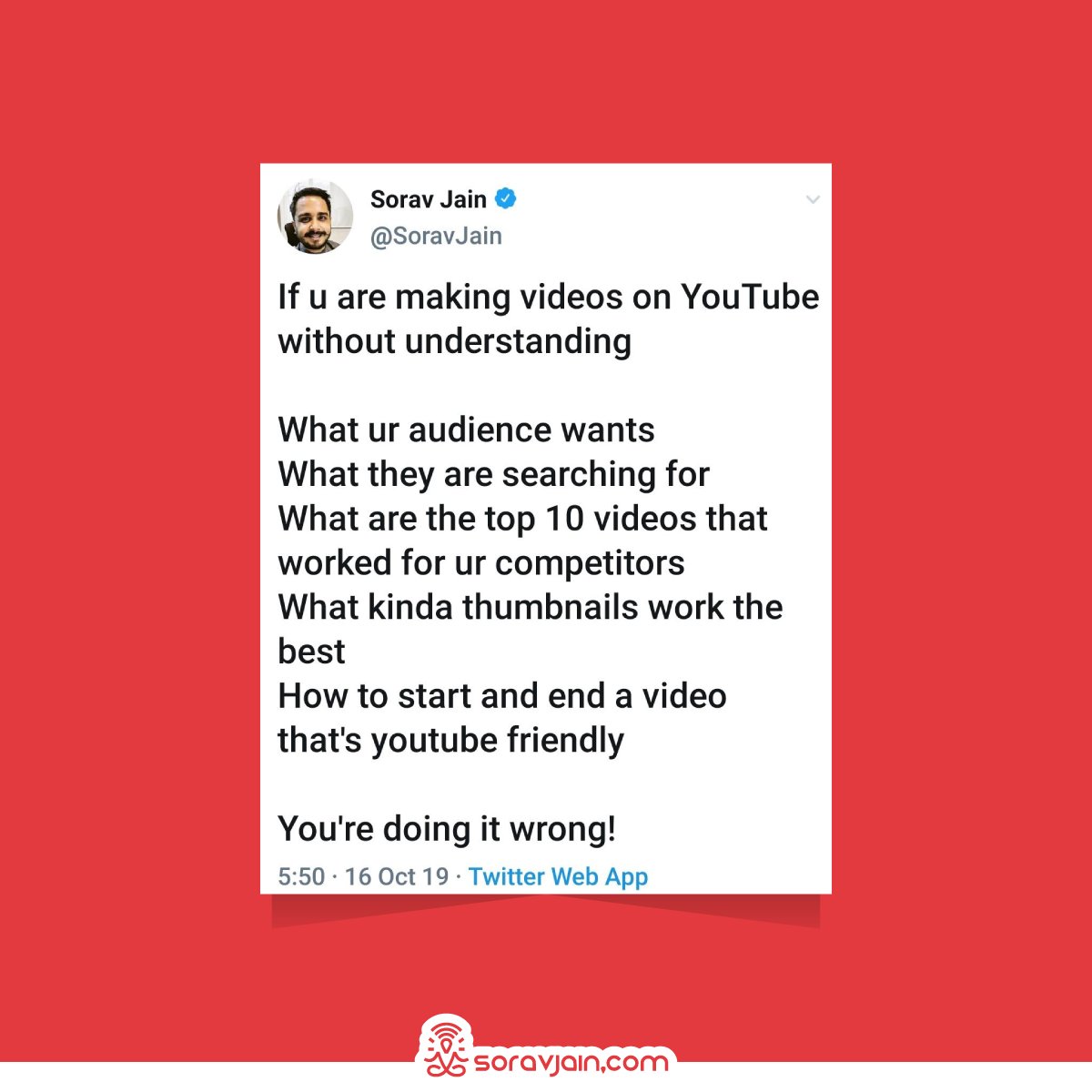 #YouTube is the next big thing. People who have started early are already raking in YouTube money and are established influencers. But it’s never too late to begin. So if you are beginning, do it right!

#DigitalMarketing #DigialMarketingTips