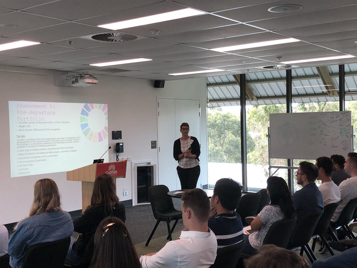 GAIGriffith's tweet photo. @GAIGriffith Dr Andrea Haefner outlines the professional expectations, assessment guidelines and addresses any of the @GriffithBiz students concerns for their #GlobalWIL internships program in the #AsiaPacific. @Griffith_Intl #NewColomboPlan @caitebyrne https://t.co/JIjGw7dFTT