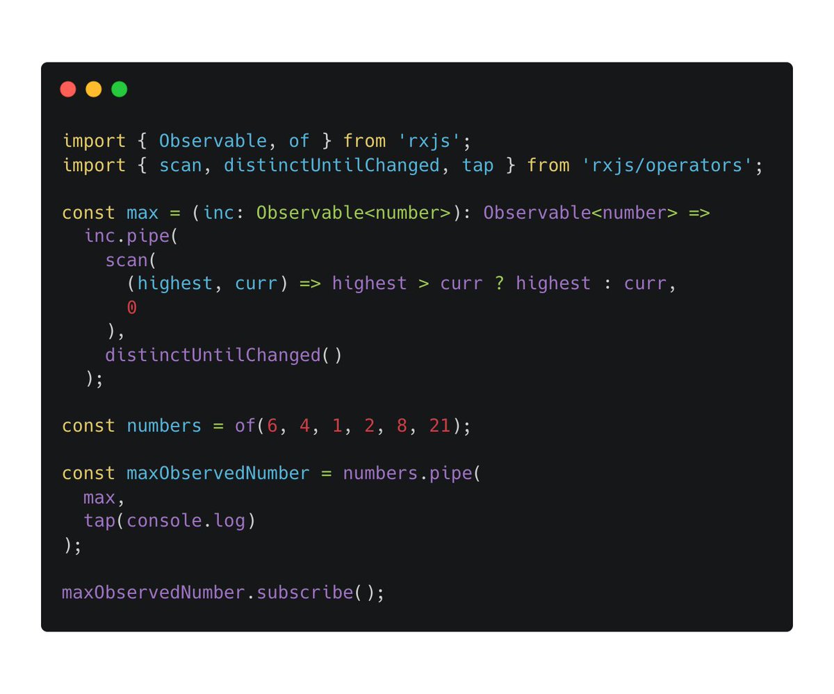 zackderose's tweet image. #RxJsTip

Ever wrote a function that takes an Observable and returns another Observable? Guess what? You just wrote an operator! 

And that shit&apos;s pipe-able!

Blitz: stackblitz.com/edit/max-opera…