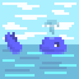 PixWeekly's tweet image. a 32x32 whale peeking it's head out of the water for #octobit's Huge prompt