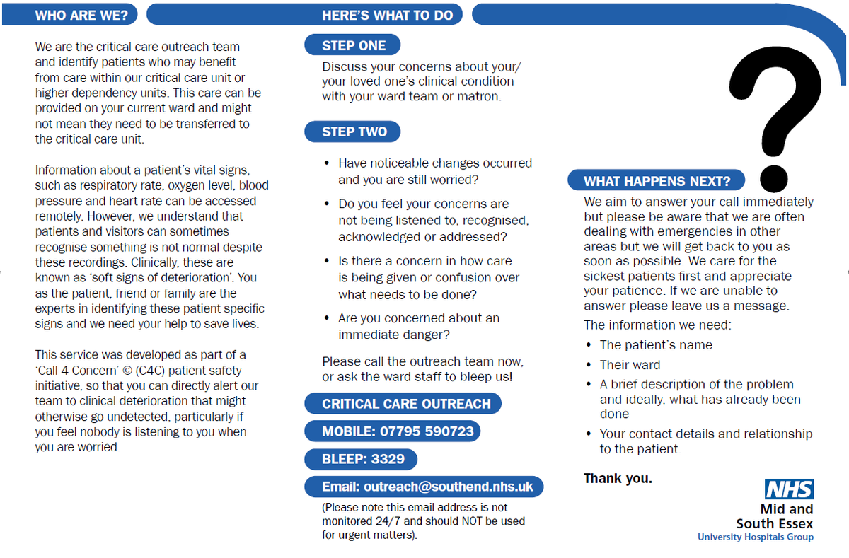 CCOT_Southend's tweet photo. It's finally here!! 🥳 Our new and improved We're Listening Patient Information Leaflet @SouthendNHS #callforconcern Ready for ordering from Office Depot. Please remove and ♻️ any old ones you see as they are now obsolete! Please spread the word. #patientsafety #spotdeterioration https://t.co/NnvQBeSo5q