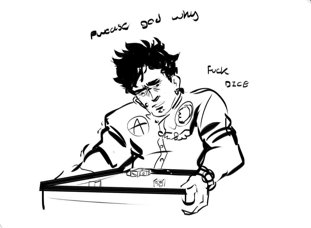 THROWBACK TO THIS ANCIENT DOODLE I FOUND AGAIN. I remember holding my head in my hands then drawing this out of pure exhaustion and fRUSTRATION AT THE BULLSHIT DICE PUZZLES VLR GAVE US DLHGDFJG 
