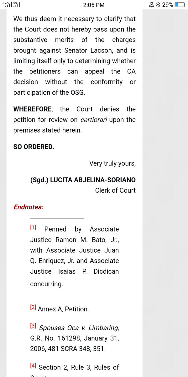 YesYesYo13's tweet image. The fact remains that the SC did not entertain the appeal because of a technicality. The SC did not rule on the credibility of Mancao nor did it sustain any of the issues passed upon by the CA. 

LET. THAT. SINK. IN.