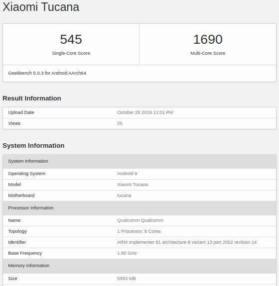 水滴屏 + 一億像素5攝：小米 CC9 Pro 到訪 Geekbench；真機圖與性能曝光！ 1