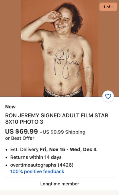 Hey guy on EBay selling this Ron Jeremy autograph, first of all that is not my signature and second AND