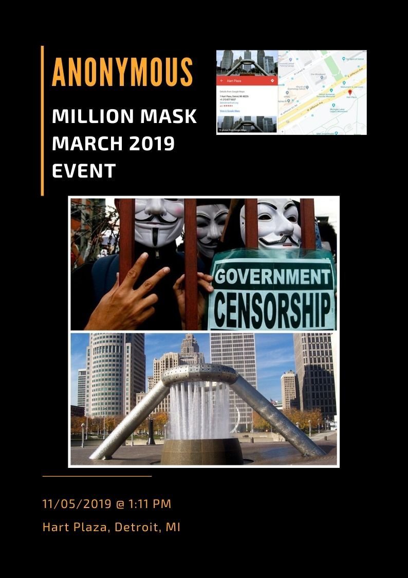 _d_a_n_i_e_l__b's tweet photo. #Anonymous #MillionMaskMarch 2019 #Event #Detroit #Michigan #November5th @ 1:11 PM #OurInternet #FreeAssange #OpLove 🖤 #HumanRights #FreedomOfSpeech https://t.co/wxTclUDpSv https://t.co/8HHqSb9bpK