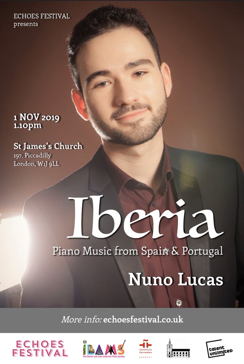 Coming up next week in #EchoesFestival... #NunoLucas 1 NOV 2019 1.10 pm

In collaboration with Concerts at St James's Church, Piccadilly, Iberian &amp; Latin American Music Society and  #TalentUnlimited Music Charity <a href="/nunolucas25/">Nuno Lucas</a>