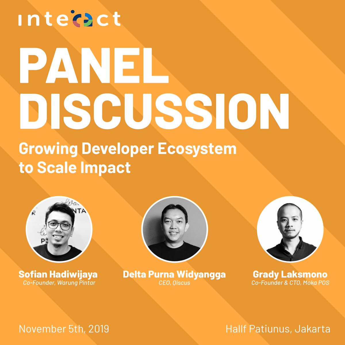 KataDotAI's tweet photo. Seperti apa ekosistem developer di Indonesia dan bagaimana impactnya terhadap industri teknologi? Cari tahu insightsnya di #Interact2019 bersama:

Sofian Hadiwijaya - Co-Founder @warungpintarco,
Delta Purna Widyangga - CEO @qiscus, 
Grady Laksmono - Co-Founder &amp; CTO @mokapos https://t.co/oyWZxZFQau