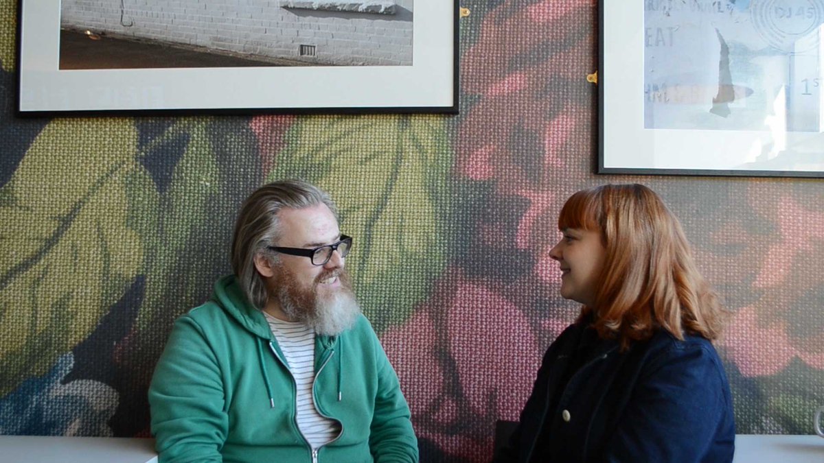 chaptertweets's tweet photo. Chapter's Visual &amp; Live Arts Programme Officer @ctangle talks with artist @JonPountney1 about his latest Art in the Bar exhibition, Waiting for the Light - at Chapter until Feb 2020 @Arts_Wales_ @RobertsonsLegal #ArtInTheBar #WaitingfortheLight Watch: https://t.co/SQX3wtFet6 https://t.co/zLTJZv6dLS