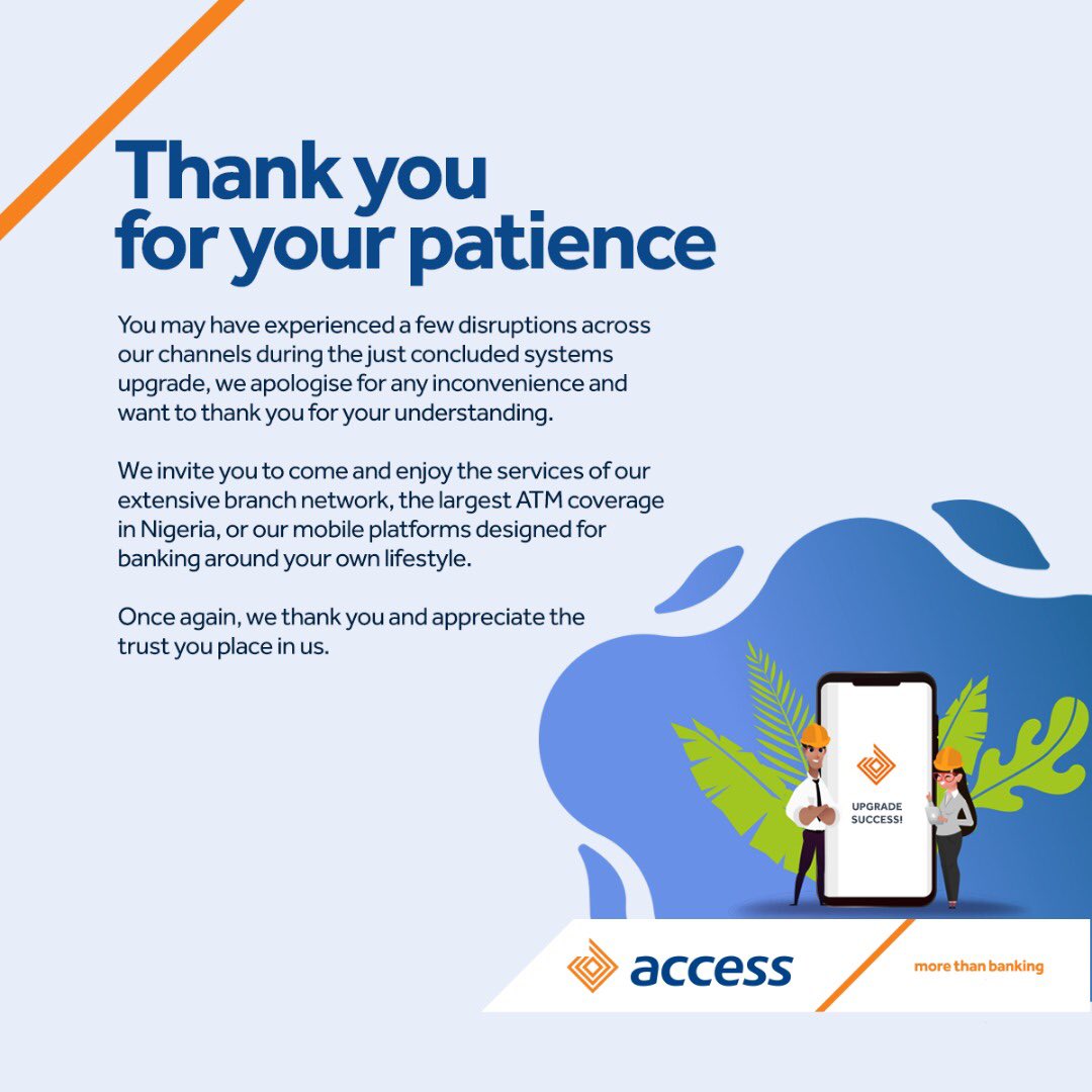 Access Bank Plc On Twitter Thank You Again For Your Patience And Understanding We Appreciate You All Https T Co Jftgeeqypv Twitter