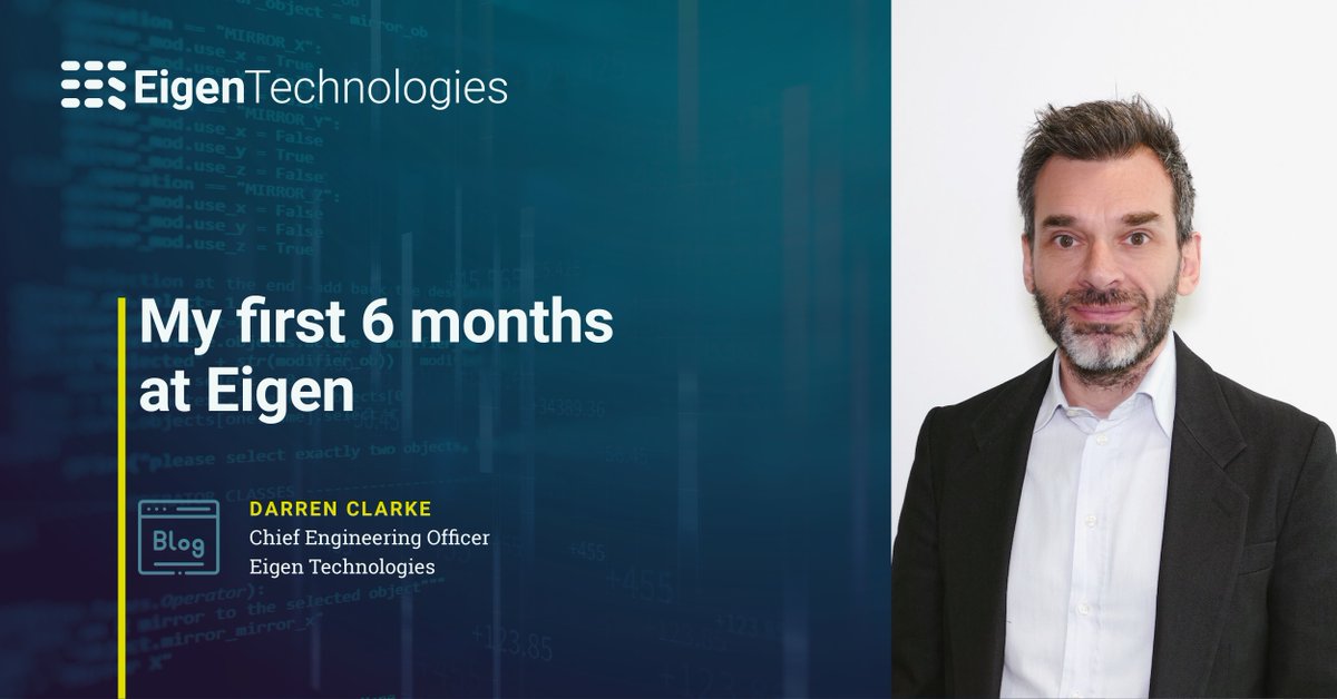 Eigen_Tech's tweet image. “My First 6 Months at Eigen” is Darren Clarke’s blog on joining us. It’s a very honest and personal account of Darren’s encounter with #MachineLearning and his newly found family here at Eigen. 

We share it with much fondness: ow.ly/ADyX50wTZ0N

#EigenEngineering