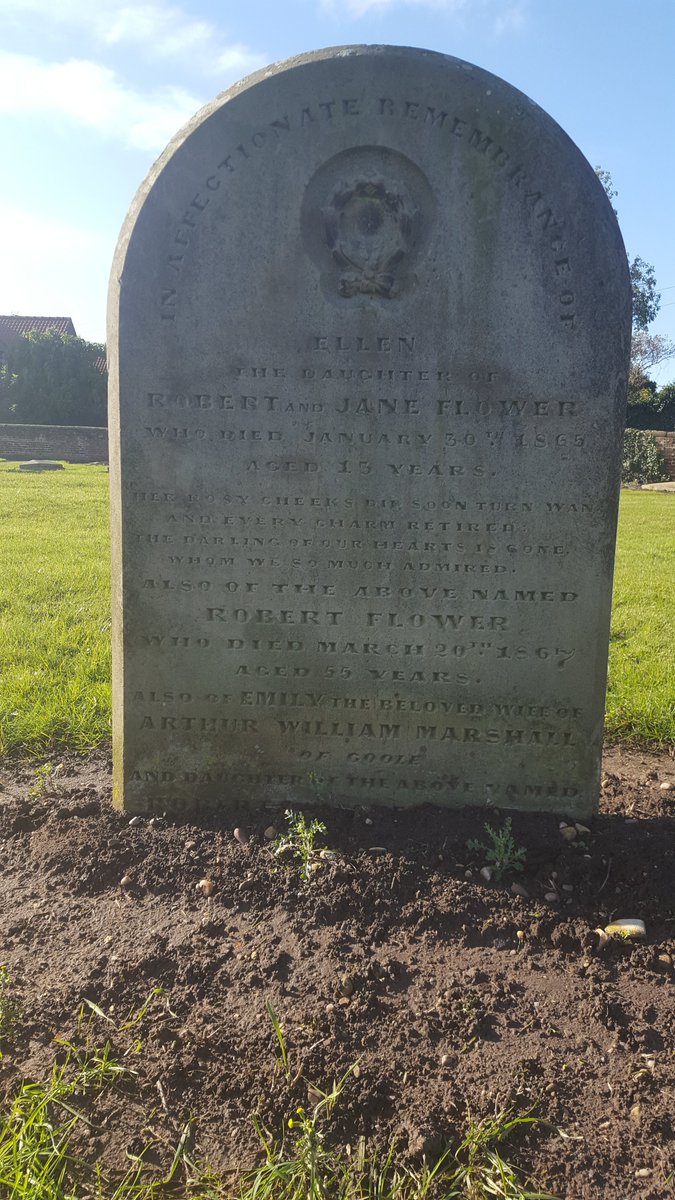 CivicThorne's tweet photo. Today we located the final resting place of 13yr old Ellen  (Emma) Flower who died following a tragic &amp; shocking accident whilst working as a servant in Moorends. Given the  lack of headstones in the cemetery, it is remarkable that it still exists. @SusanJDurant @mark4thorne https://t.co/5Y2jZafvYz