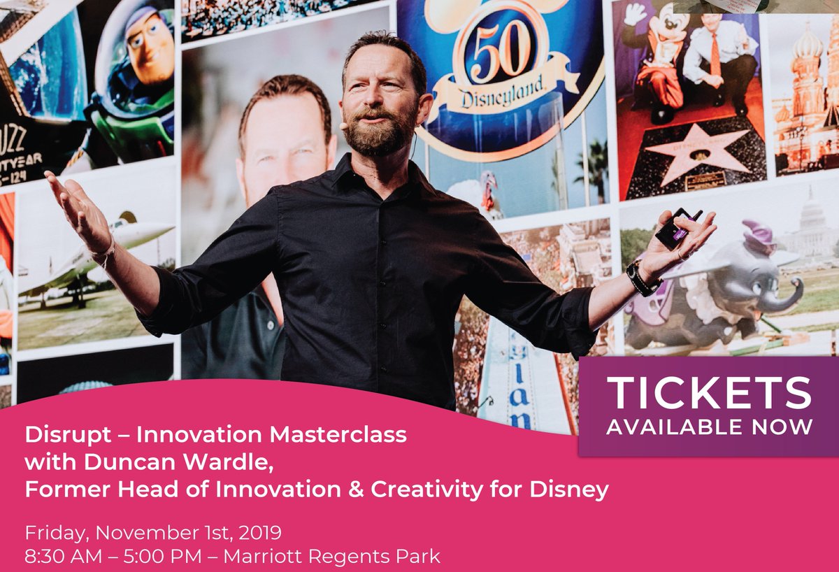 HertsFutures's tweet photo. What could your business do if it unleashed its full creative potential? Find out from @DuncanJWardle, Disney's former Head of #Innovation & #Creativity at a one day Innovation Masterclass - 1 Nov. Use the code LEP20 for 20% off tickets: https://t.co/H5izgbCYM7 #DisruptLondon https://t.co/J0GFwvcyAH