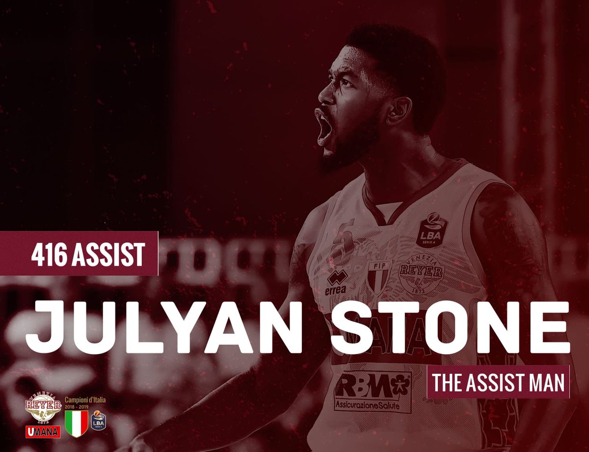 REYER1872's tweet photo. ⭐️ Milestone!
Julyan Stone è il miglior assistman della storia della Reyer: 4️⃣1️⃣6️⃣ in @LegaBasketA 🙌!
#esserci https://t.co/9q4PC19qT0