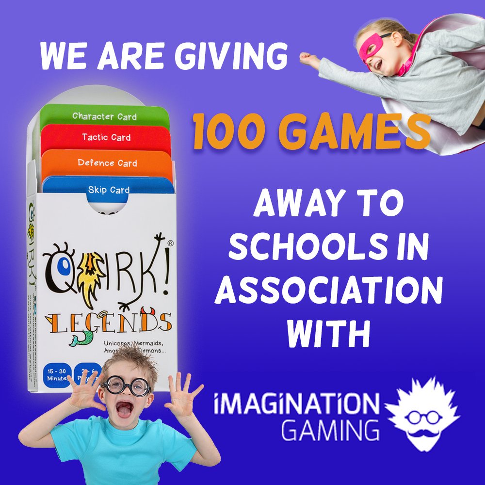 We're excited to announce we are giving away 100 games to schools &amp; libraries with the help of 
<a href="/imagigaming/">Imagination Gaming</a>
! If you're a school or library that works with Imagination Gaming, be sure to ask how you can add Quirk! to your games library.

#Quirkthegame #cardgames #familygames