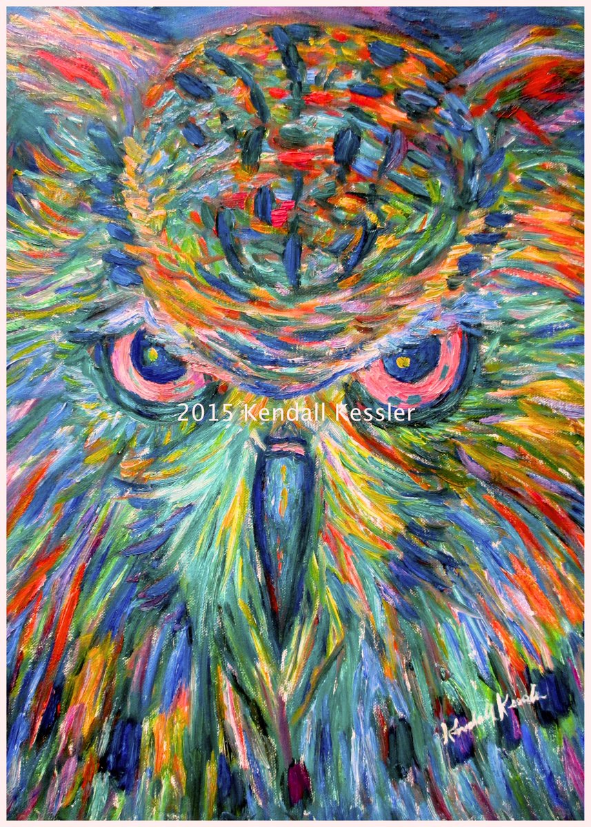 An intense, expressive owl!  Click on the link to see the whole painting!  etsy.com/listing/228212… #owloilpaintingforsale #expressionistwildlifeowlpaintingforsale #wildlifepaintings