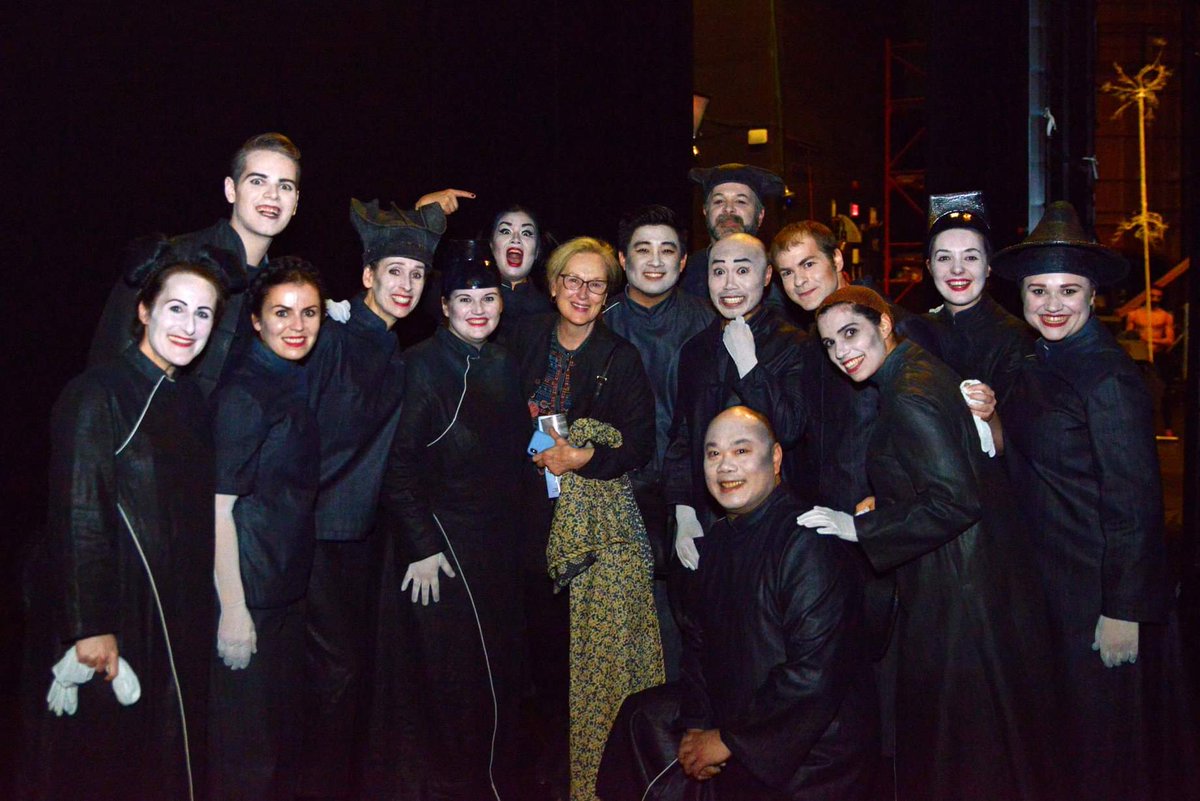 gingerhat's tweet image. Just me and fellow choristers with an audience member who visited backstage after Friday night's show, her name is Meryl Streep. She was happy, we were happy, it was a pretty great moment!