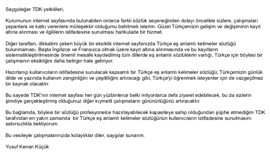 yusuf kenan kucuk v twitter tdk govtr gulsevingurer tcbestepe tckulturturizm mehmetersoytr halukdursun turkce mizin kapsamli bir esanlamli kelimeler sozlugunden mahrumiyetine tdk govtr nin en kisa zamanda care olmasi temennisiyle